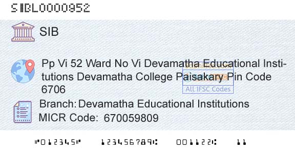 South Indian Bank Devamatha Educational InstitutionsBranch 