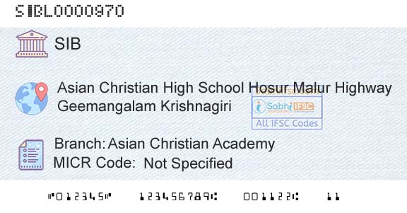 South Indian Bank Asian Christian AcademyBranch 