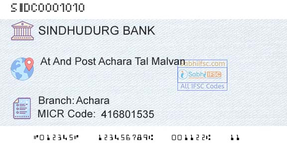 The Sindhudurg District Central Coop Bank Ltd AcharaBranch 