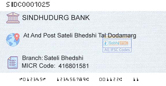 The Sindhudurg District Central Coop Bank Ltd Sateli BhedshiBranch 