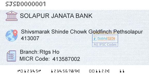 Solapur Janata Sahakari Bank Limited Rtgs HoBranch 