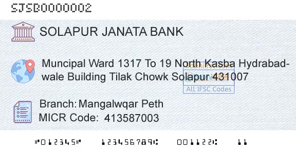 Solapur Janata Sahakari Bank Limited Mangalwqar PethBranch 