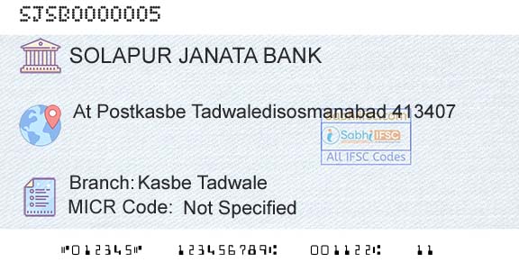 Solapur Janata Sahakari Bank Limited Kasbe TadwaleBranch 