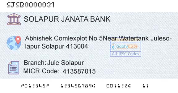 Solapur Janata Sahakari Bank Limited Jule SolapurBranch 