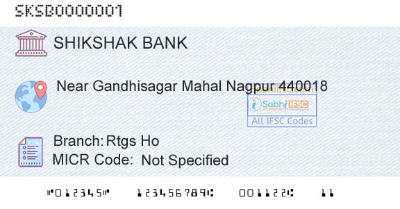 Shikshak Sahakari Bank Limited Rtgs HoBranch 