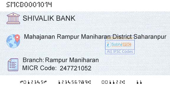 Shivalik Mercantile Co Operative Bank Ltd Rampur ManiharanBranch 