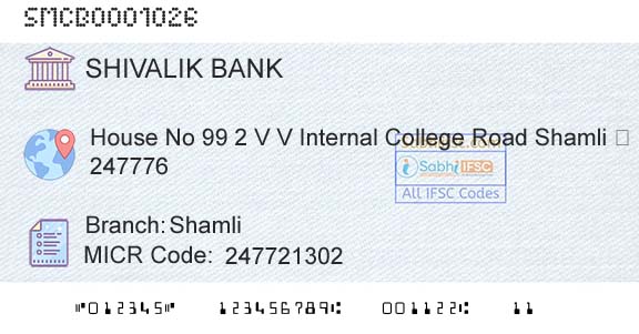 Shivalik Mercantile Co Operative Bank Ltd ShamliBranch 
