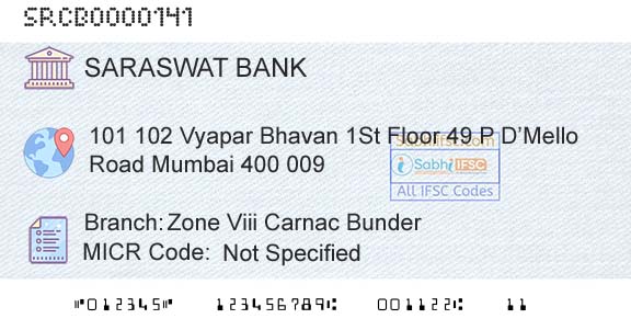 Saraswat Cooperative Bank Limited Zone Viii Carnac BunderBranch 