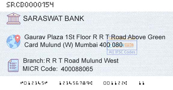 Saraswat Cooperative Bank Limited R R T Road Mulund West Branch 