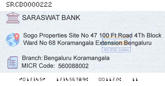 Saraswat Cooperative Bank Limited Bengaluru KoramangalaBranch 