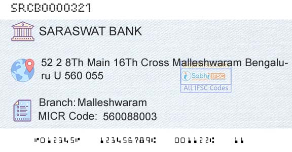 Saraswat Cooperative Bank Limited MalleshwaramBranch 