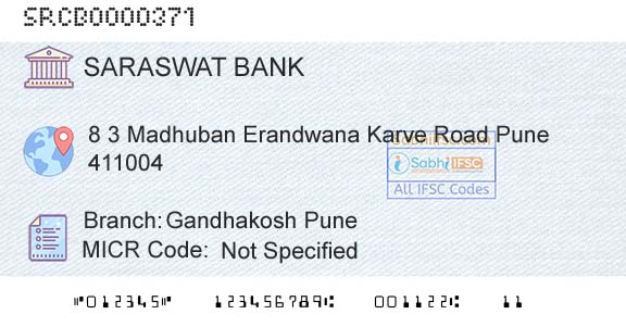 Saraswat Cooperative Bank Limited Gandhakosh PuneBranch 