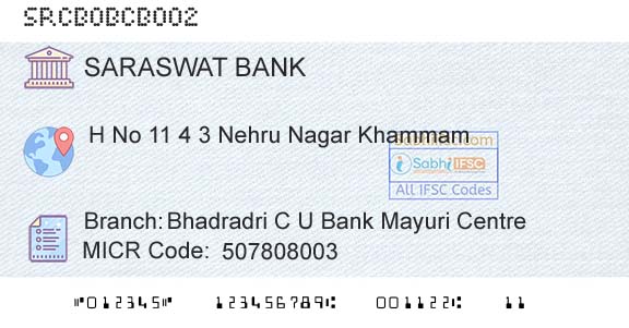 Saraswat Cooperative Bank Limited Bhadradri C U Bank Mayuri CentreBranch 