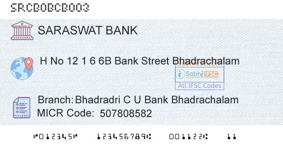 Saraswat Cooperative Bank Limited Bhadradri C U Bank BhadrachalamBranch 