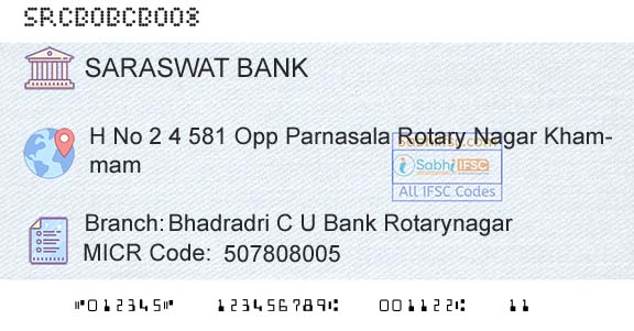 Saraswat Cooperative Bank Limited Bhadradri C U Bank RotarynagarBranch 