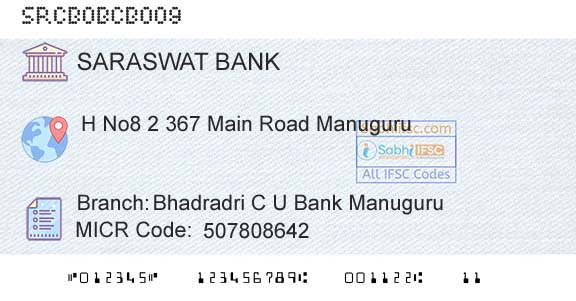 Saraswat Cooperative Bank Limited Bhadradri C U Bank ManuguruBranch 