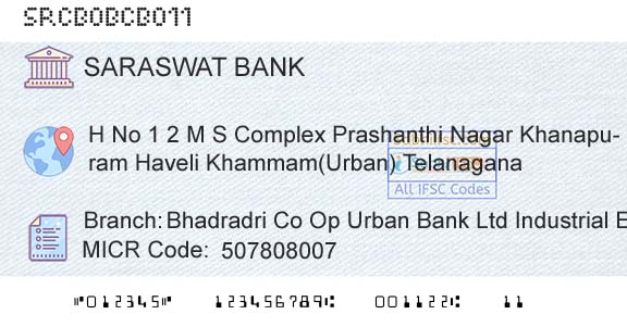 Saraswat Cooperative Bank Limited Bhadradri Co Op Urban Bank Ltd Industrial Estate ABranch 