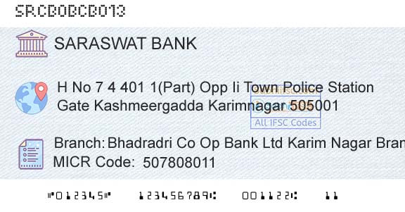 Saraswat Cooperative Bank Limited Bhadradri Co Op Bank Ltd Karim Nagar BranchBranch 