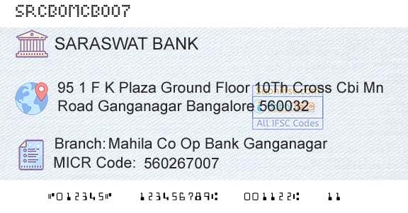 Saraswat Cooperative Bank Limited Mahila Co Op Bank GanganagarBranch 