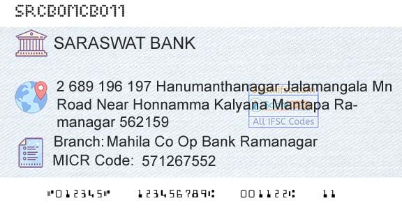 Saraswat Cooperative Bank Limited Mahila Co Op Bank RamanagarBranch 