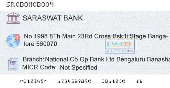 Saraswat Cooperative Bank Limited National Co Op Bank Ltd Bengaluru Banashankari 2ndBranch 