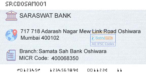 Saraswat Cooperative Bank Limited Samata Sah Bank OshiwaraBranch 