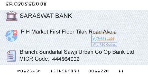 Saraswat Cooperative Bank Limited Sundarlal Sawji Urban Co Op Bank LtdBranch 