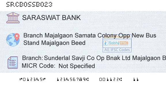 Saraswat Cooperative Bank Limited Sunderlal Savji Co Op Bnak Ltd Majalgaon BranchBranch 