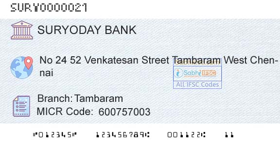 Suryoday Small Finance Bank Limited TambaramBranch 
