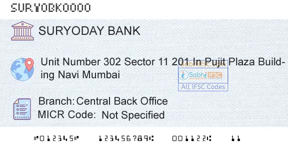 Suryoday Small Finance Bank Limited Central Back OfficeBranch 