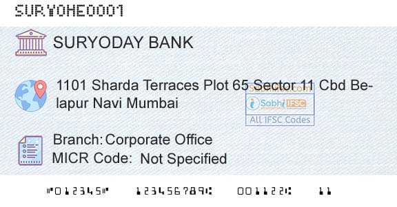 Suryoday Small Finance Bank Limited Corporate OfficeBranch 