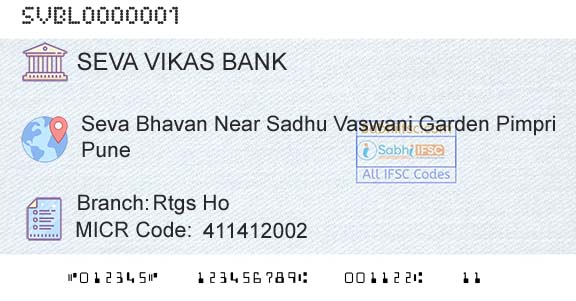 The Seva Vikas Cooperative Bank Limited Rtgs HoBranch 