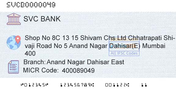 The Shamrao Vithal Cooperative Bank Anand Nagar Dahisar EastBranch 