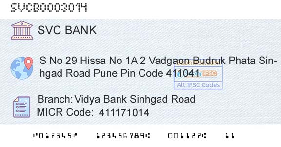The Shamrao Vithal Cooperative Bank Vidya Bank Sinhgad RoadBranch 