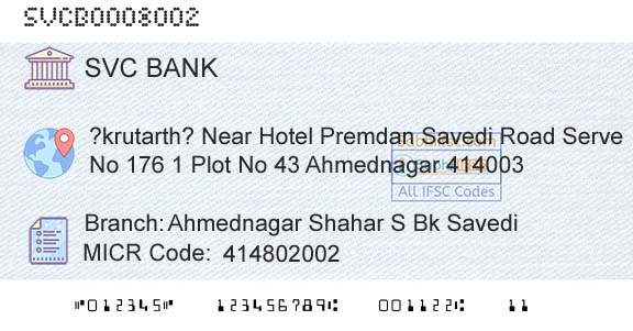The Shamrao Vithal Cooperative Bank Ahmednagar Shahar S Bk SavediBranch 