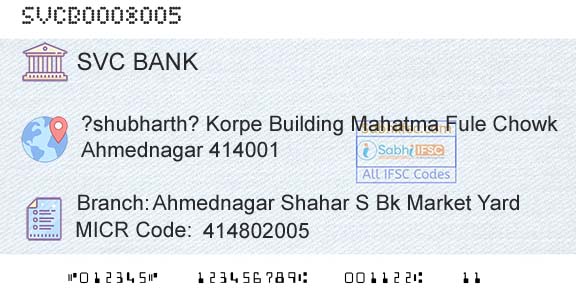 The Shamrao Vithal Cooperative Bank Ahmednagar Shahar S Bk Market YardBranch 