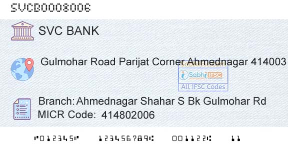 The Shamrao Vithal Cooperative Bank Ahmednagar Shahar S Bk Gulmohar RdBranch 