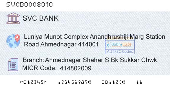 The Shamrao Vithal Cooperative Bank Ahmednagar Shahar S Bk Sukkar ChwkBranch 