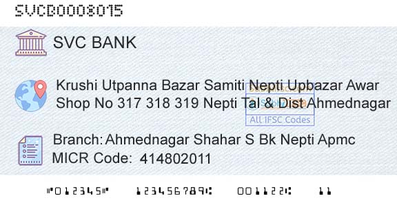 The Shamrao Vithal Cooperative Bank Ahmednagar Shahar S Bk Nepti ApmcBranch 