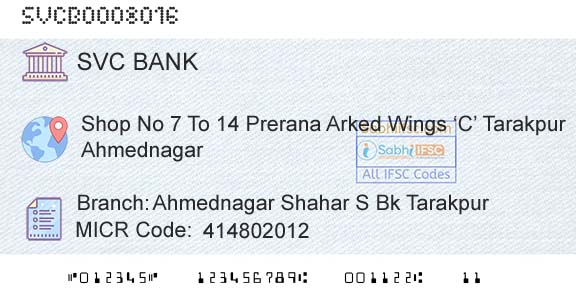The Shamrao Vithal Cooperative Bank Ahmednagar Shahar S Bk TarakpurBranch 