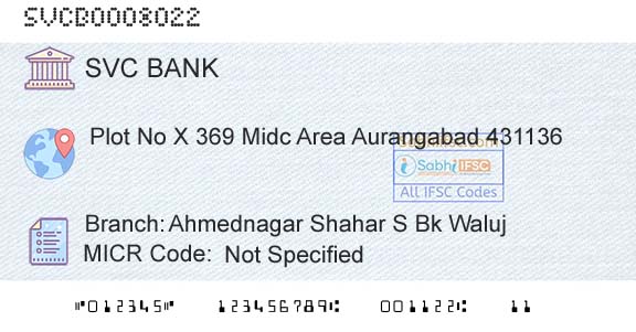 The Shamrao Vithal Cooperative Bank Ahmednagar Shahar S Bk WalujBranch 