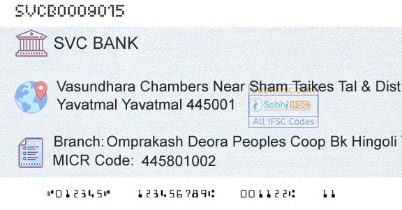 The Shamrao Vithal Cooperative Bank Omprakash Deora Peoples Coop Bk Hingoli YavatmalBranch 
