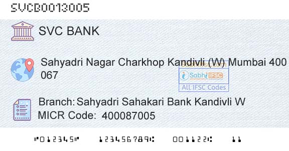 The Shamrao Vithal Cooperative Bank Sahyadri Sahakari Bank Kandivli W Branch 