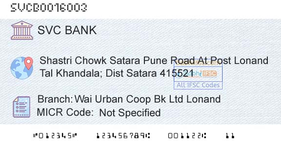 The Shamrao Vithal Cooperative Bank Wai Urban Coop Bk Ltd LonandBranch 
