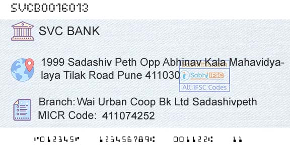 The Shamrao Vithal Cooperative Bank Wai Urban Coop Bk Ltd SadashivpethBranch 