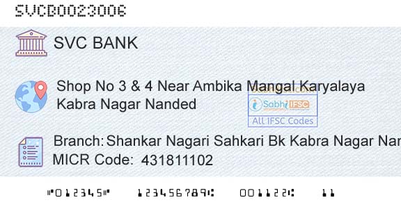 The Shamrao Vithal Cooperative Bank Shankar Nagari Sahkari Bk Kabra Nagar NandedBranch 