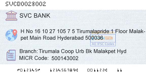 The Shamrao Vithal Cooperative Bank Tirumala Coop Urb Bk Malakpet HydBranch 