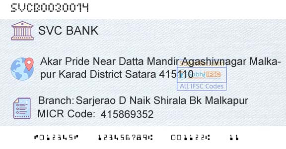 The Shamrao Vithal Cooperative Bank Sarjerao D Naik Shirala Bk MalkapurBranch 
