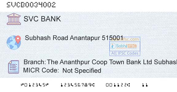 The Shamrao Vithal Cooperative Bank The Ananthpur Coop Town Bank Ltd Subhash RoadBranch 