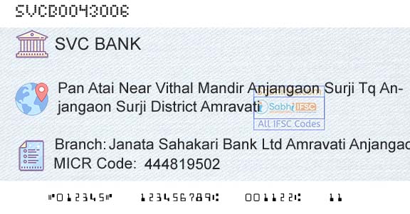 The Shamrao Vithal Cooperative Bank Janata Sahakari Bank Ltd Amravati Anjangaon SurjiBranch 